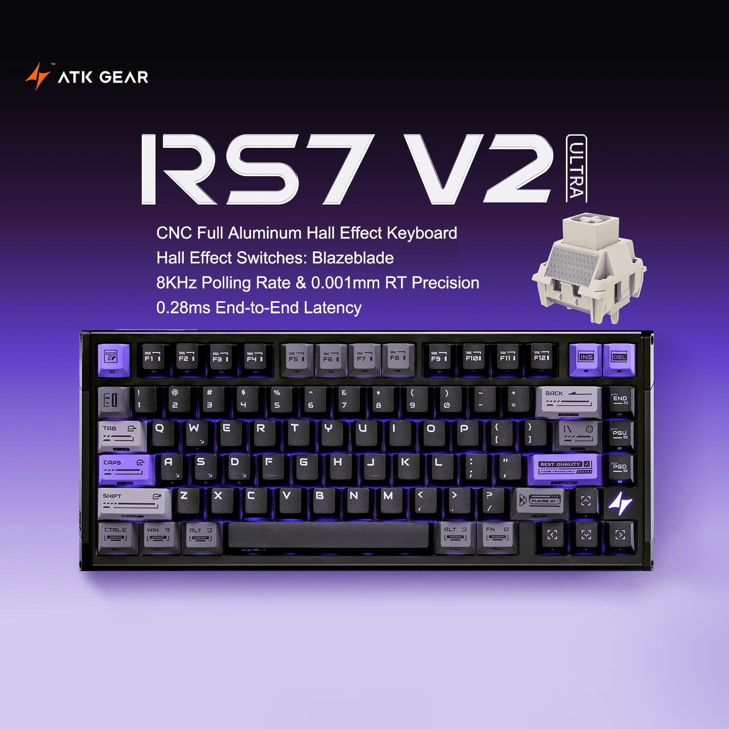 ATK RS7 V2 Custom Hall Effect Keyboard, 8K Polling Rate