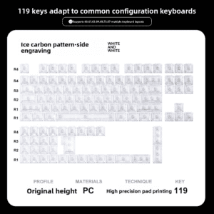 Ice Carbon Pattern Keycaps - White Side-Printed (119 Keys)