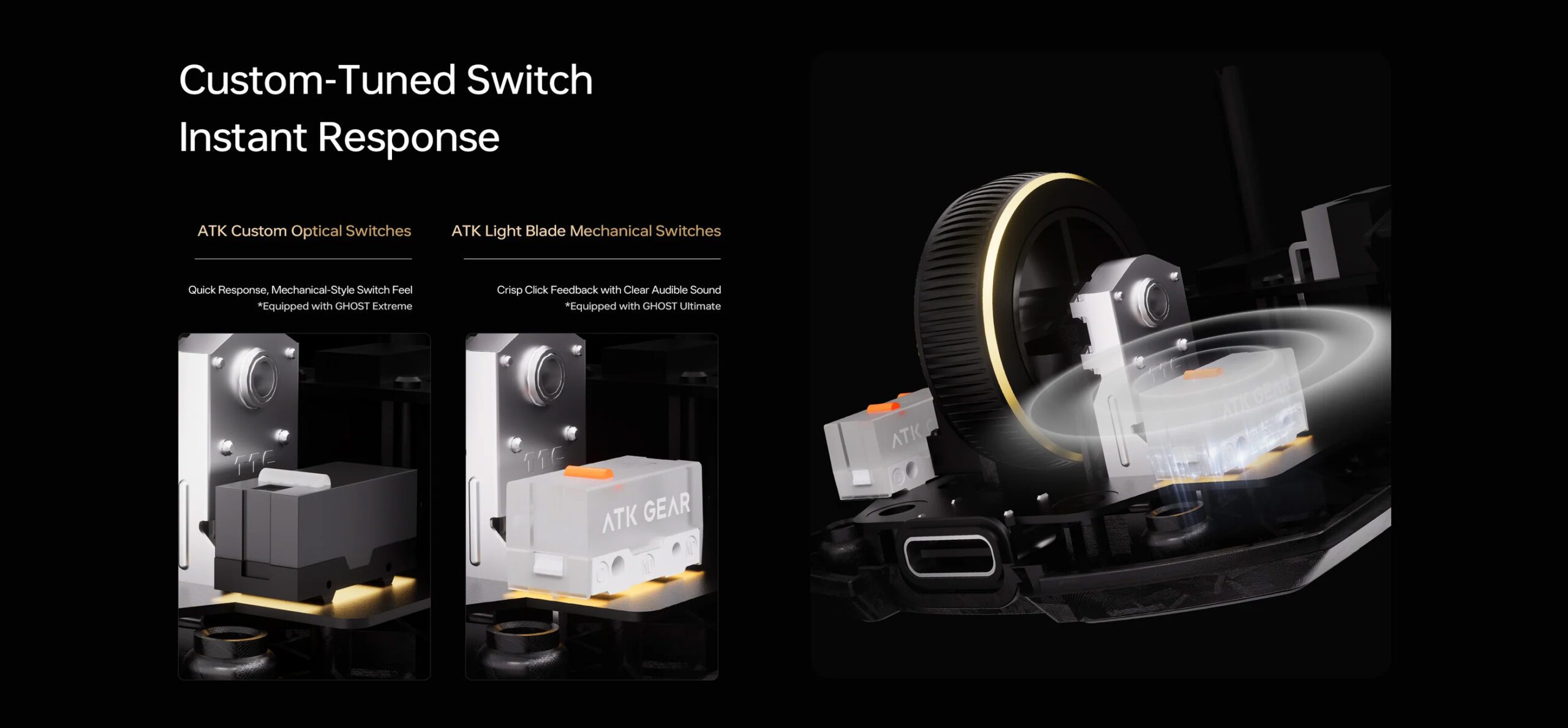 ATK Ghost Wireless Mouse featuring a 48g ultra-lightweight carbon fiber shell and 8K polling rate for esports