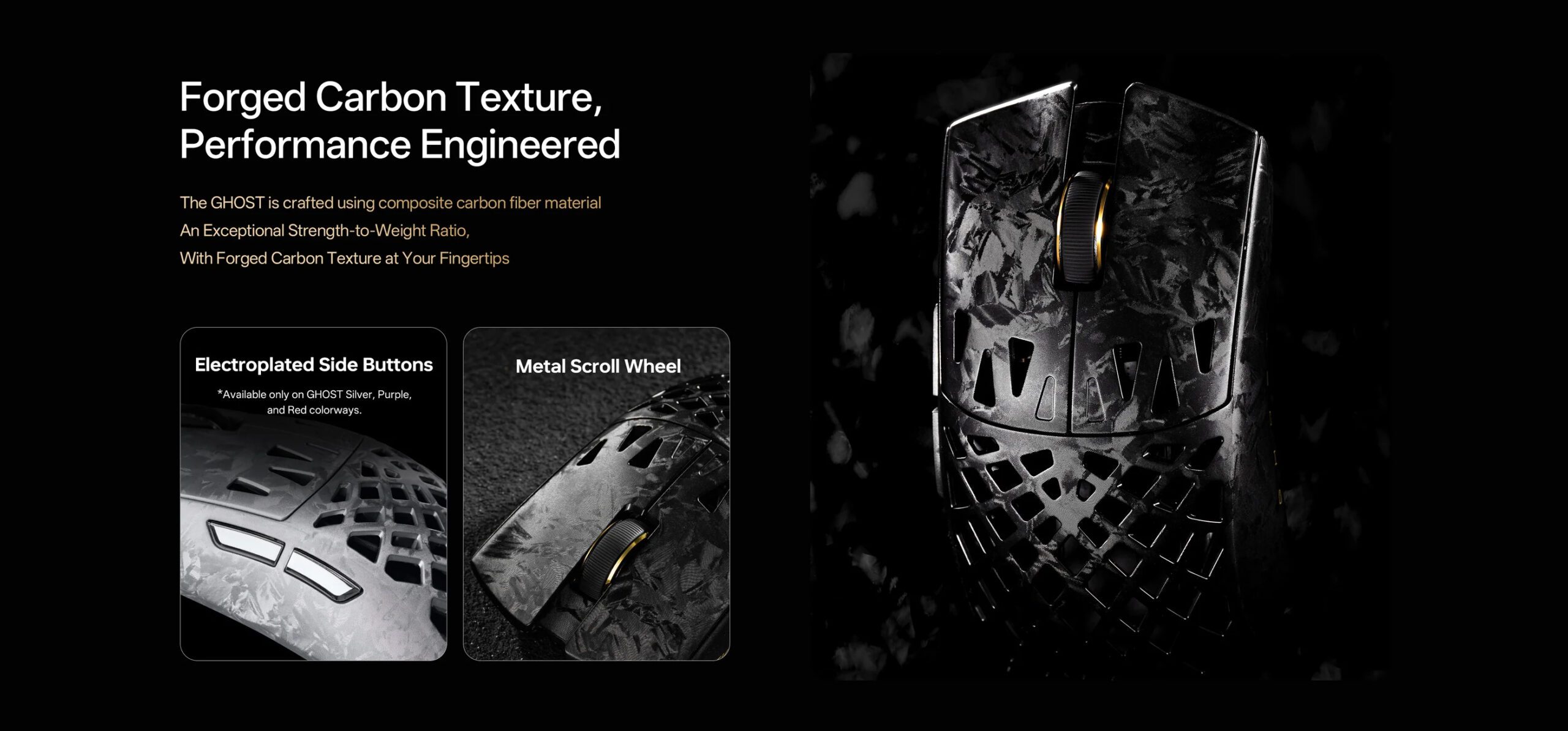 ATK Ghost Wireless Mouse featuring a 48g ultra-lightweight carbon fiber shell and 8K polling rate for esports