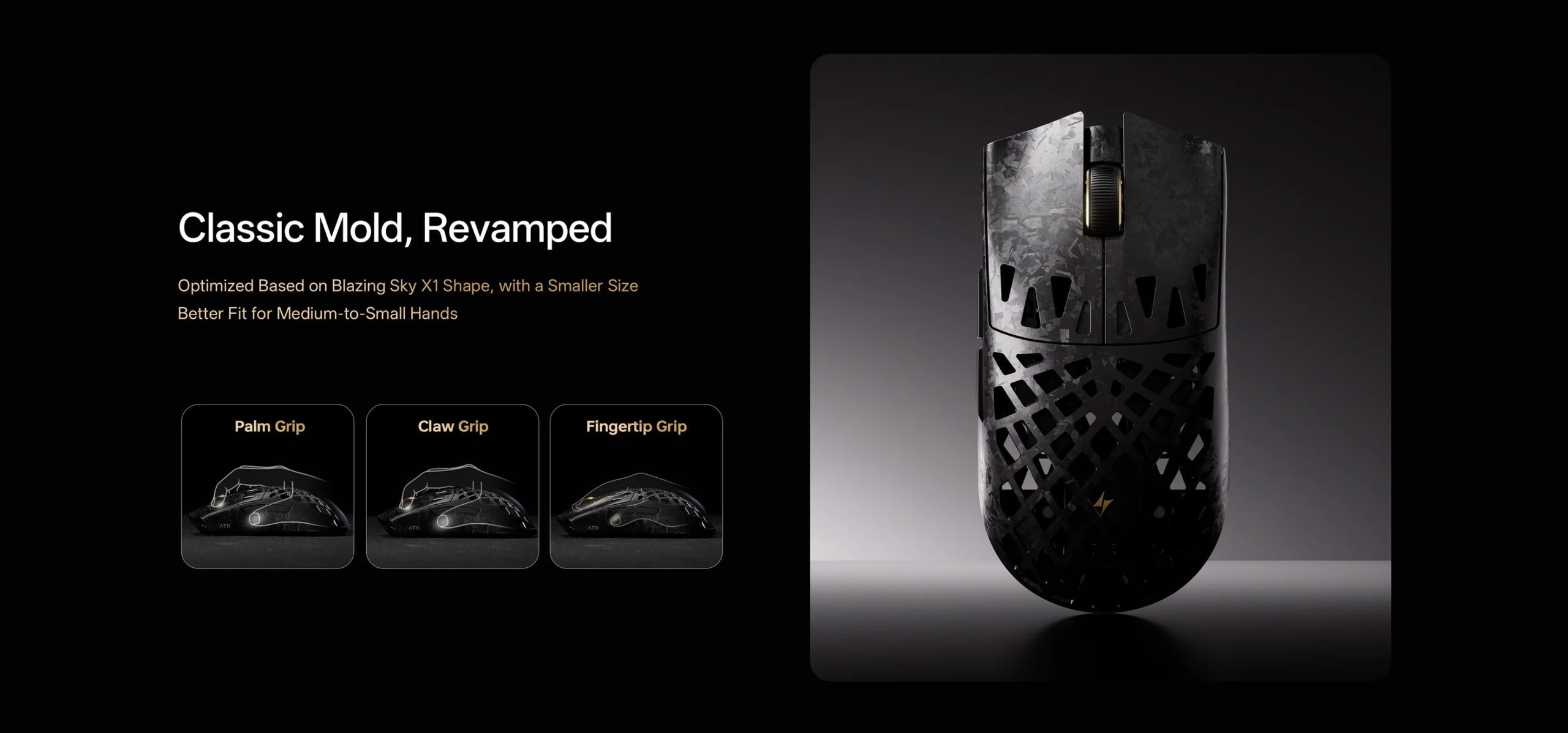 ATK Ghost Wireless Mouse featuring a 48g ultra-lightweight carbon fiber shell and 8K polling rate for esports