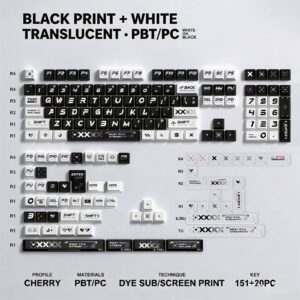 Black Printed Keycap Set + PC White Add-on (171 keys)