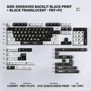 Black Printed Keycap Set with Side-Translucency + PC Black Add-on (150 keys)