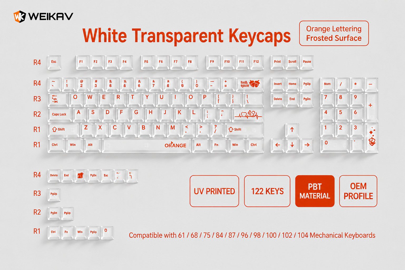 WEIKAV Nut Frosted Translucent Keycaps