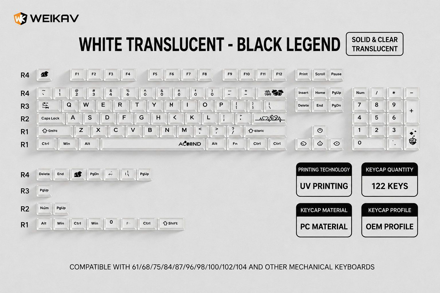 WEIKAV Nut Frosted Translucent Keycaps