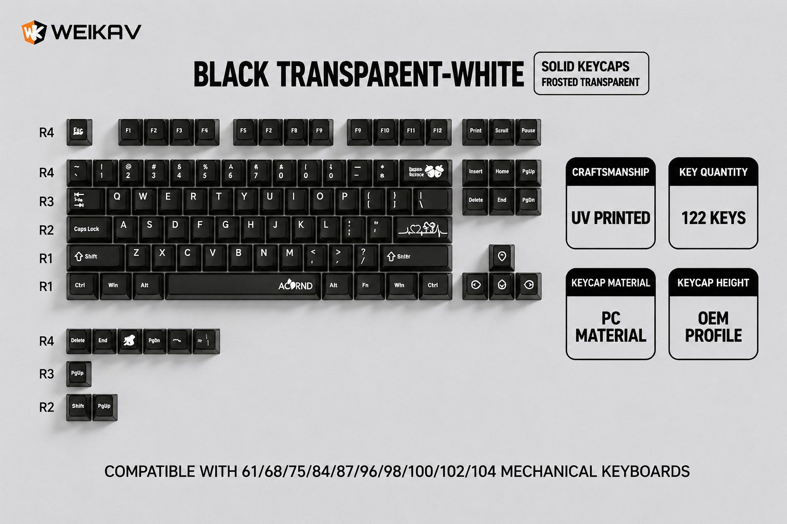 WEIKAV Nut Frosted Translucent Keycaps