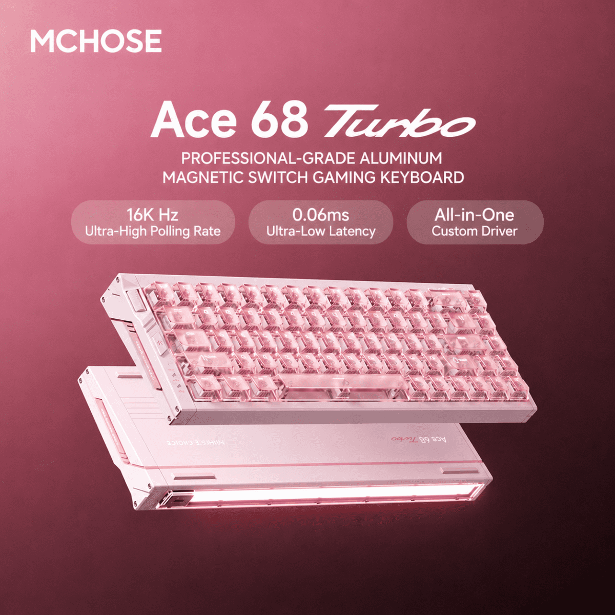 MCHOSE Ace 68 Turbo Magnetic Switch Mechanical Gaming Keyboard - Pink