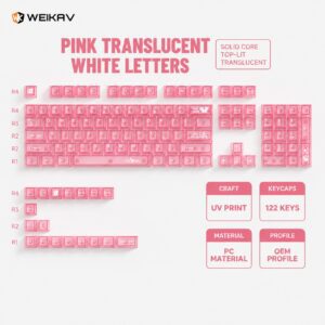 Pink translucent with white legends - OEM profile - 122 keys