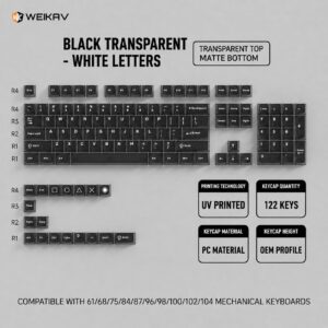 Black translucent with white legends - OEM profile - 122 keys