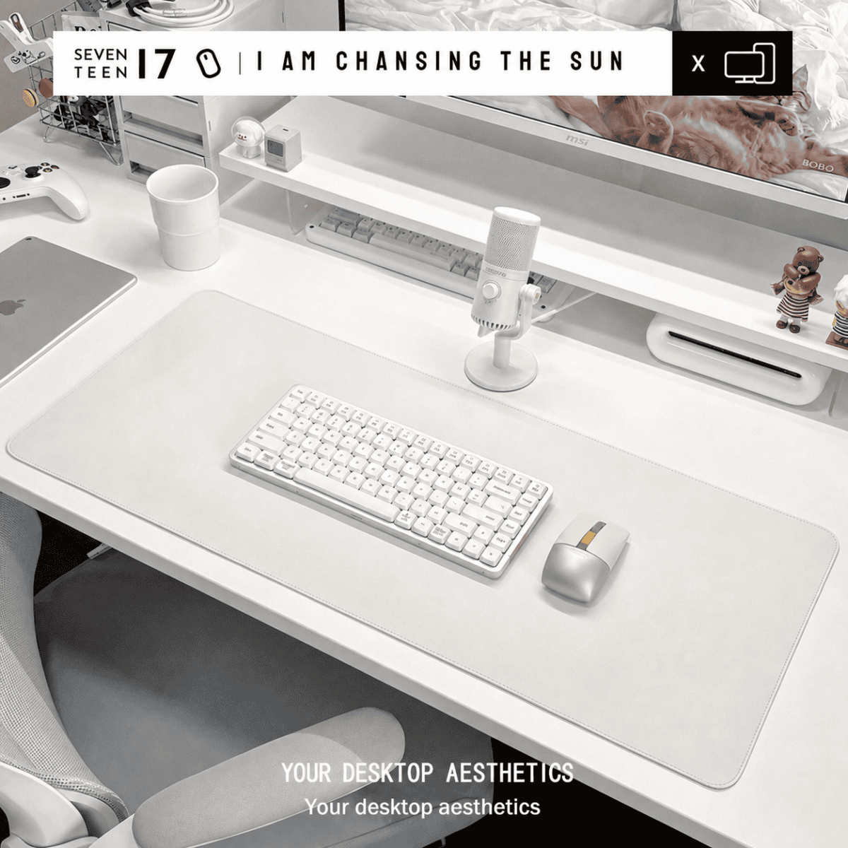 HEK Large Leather-Style Desk Mat Mouse Pad with Stitched Edge