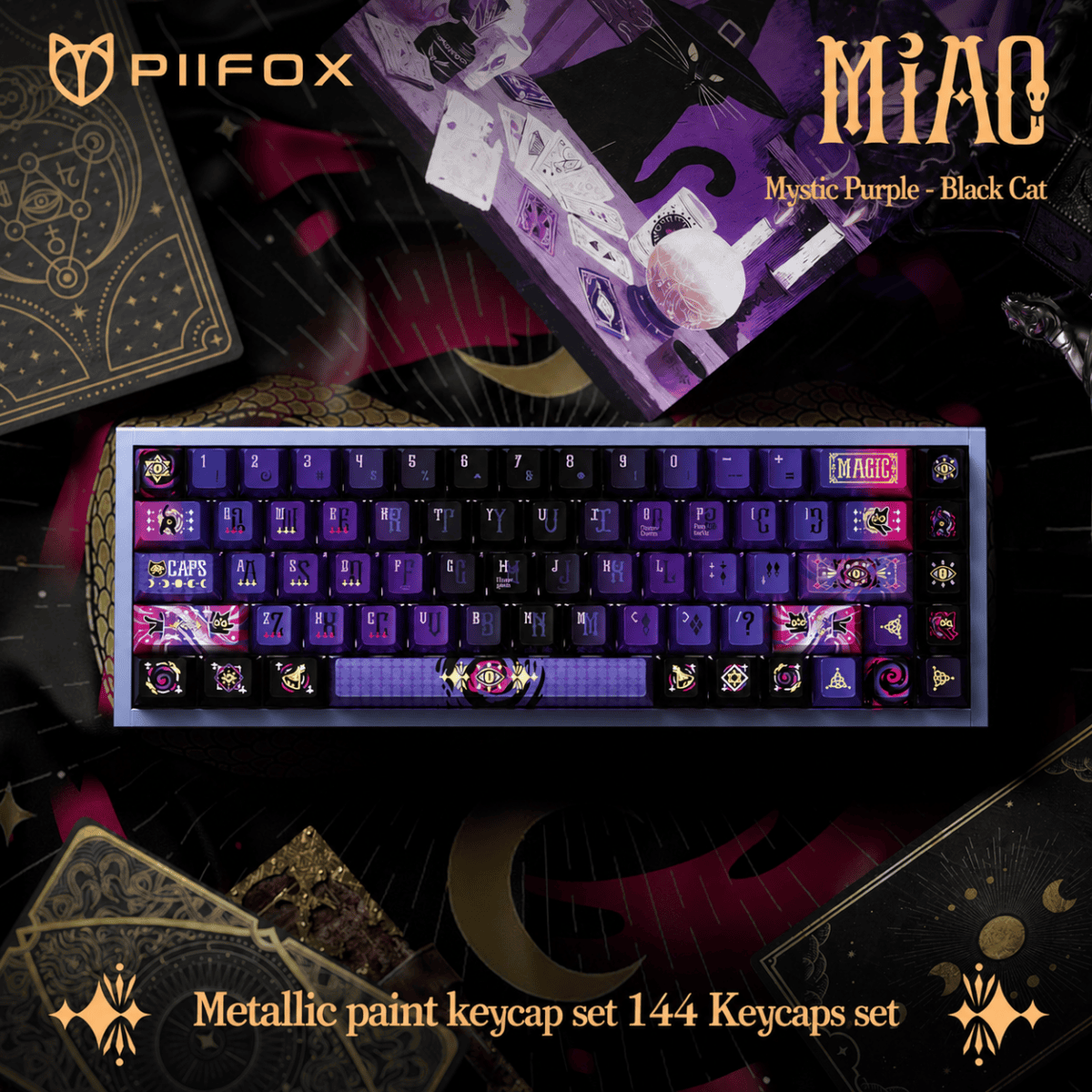 HEK Purple Black Cat Metal Paint Keycaps