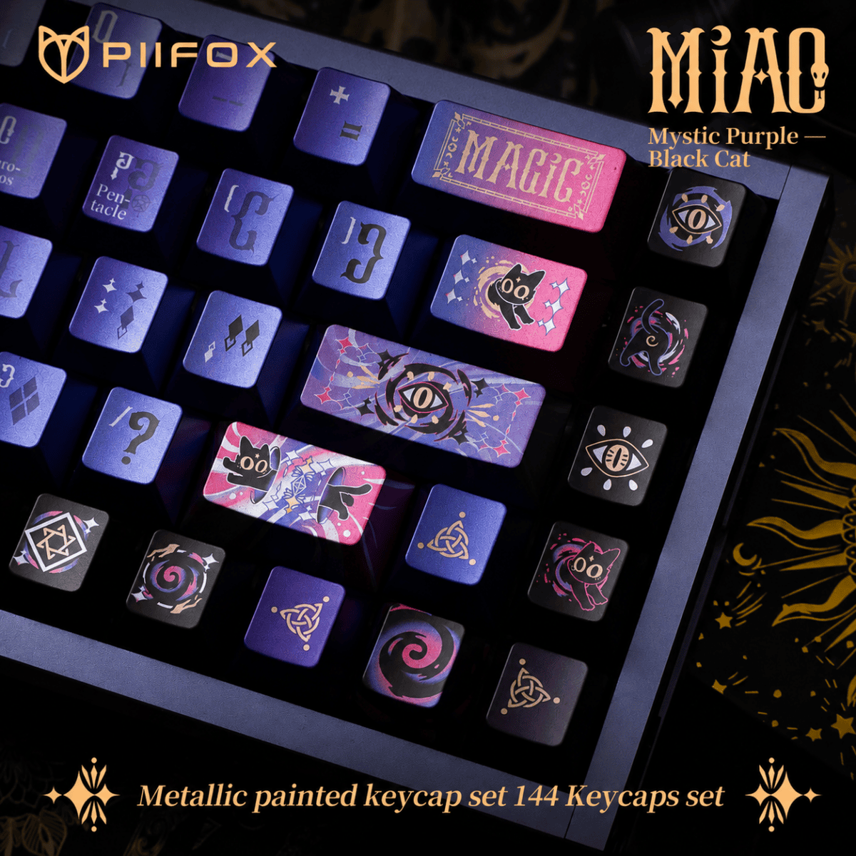 HEK Purple Black Cat Metal Paint Keycaps