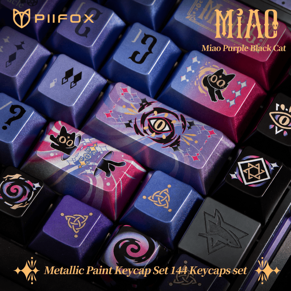 HEK Purple Black Cat Metal Paint Keycaps