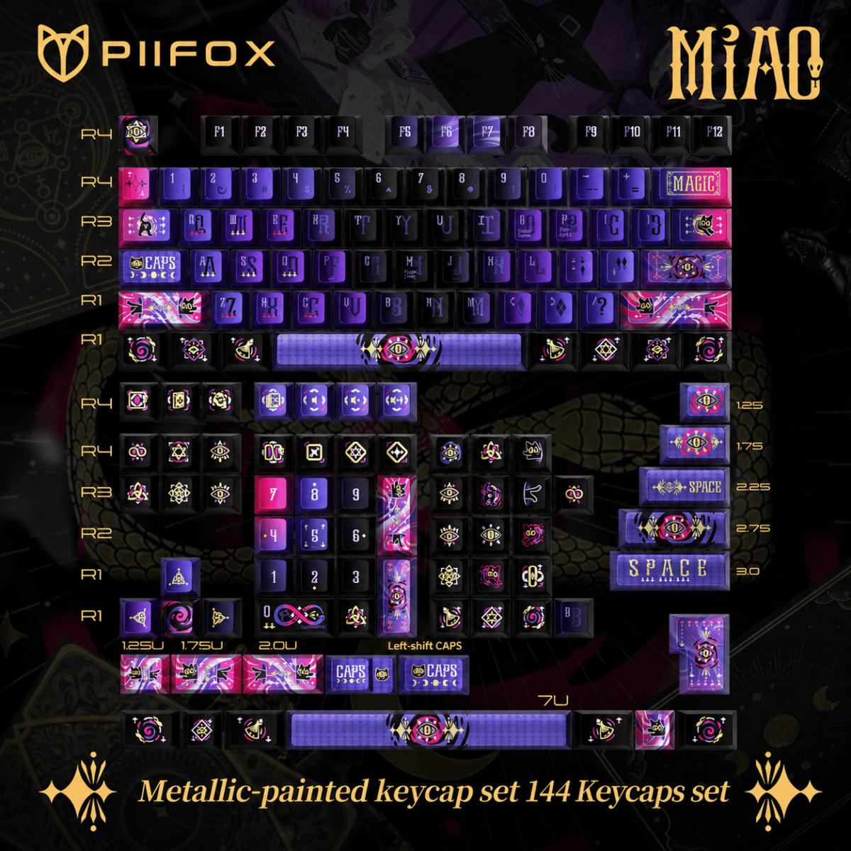 HEK Purple Black Cat Metal Paint Keycaps