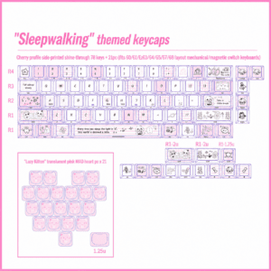 Sleepwalking 78 - Key + MAO Little Lazy Cat Translucent Pink Heart 21 - Key Set