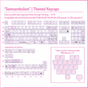 Sleepwalking 140 - Key + MAO Little Lazy Cat Translucent Pink Heart 21 - Key Set