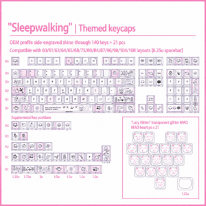 Sleepwalking 140 - Key + MAO Little Lazy Cat Clear Glitter Heart 21 - Key Set