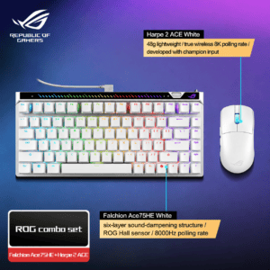 ROG HFX V2 - Moonlight White Keyboard + ROG Harpe Ace White Mouse