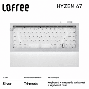 Tri - Mode HYZEN67 Silver Dual Mirror Keyboard + Magnetic Wrist Rest + Keyboard Case