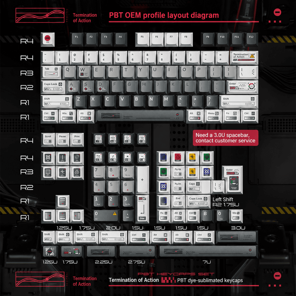 HEK Termination Action Metallic Finish Keycaps