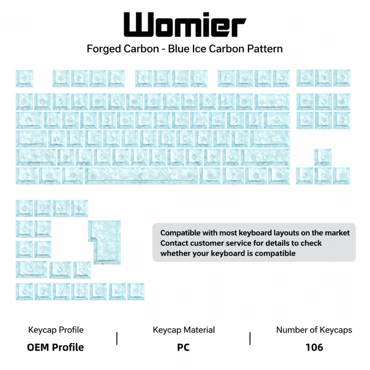 HEK Ice Carbon Pattern Transparent Keycaps