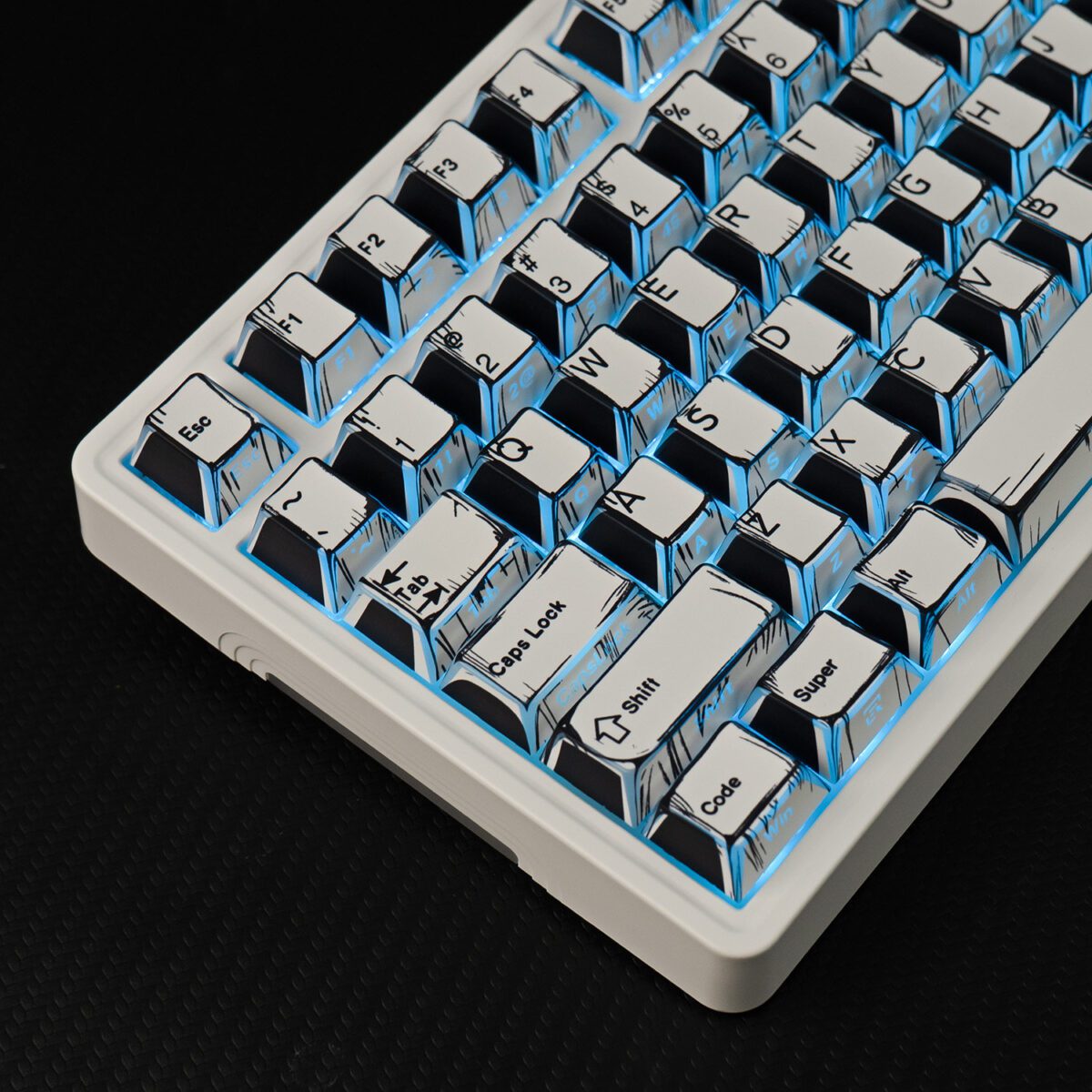 White Manga Shadow Fold PBT Keycaps