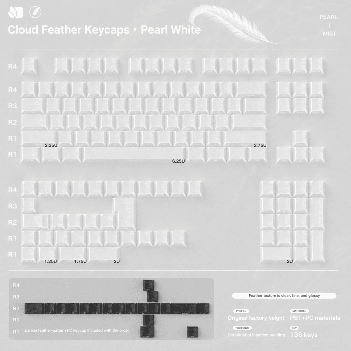 Cloud Feather PBT Keycaps