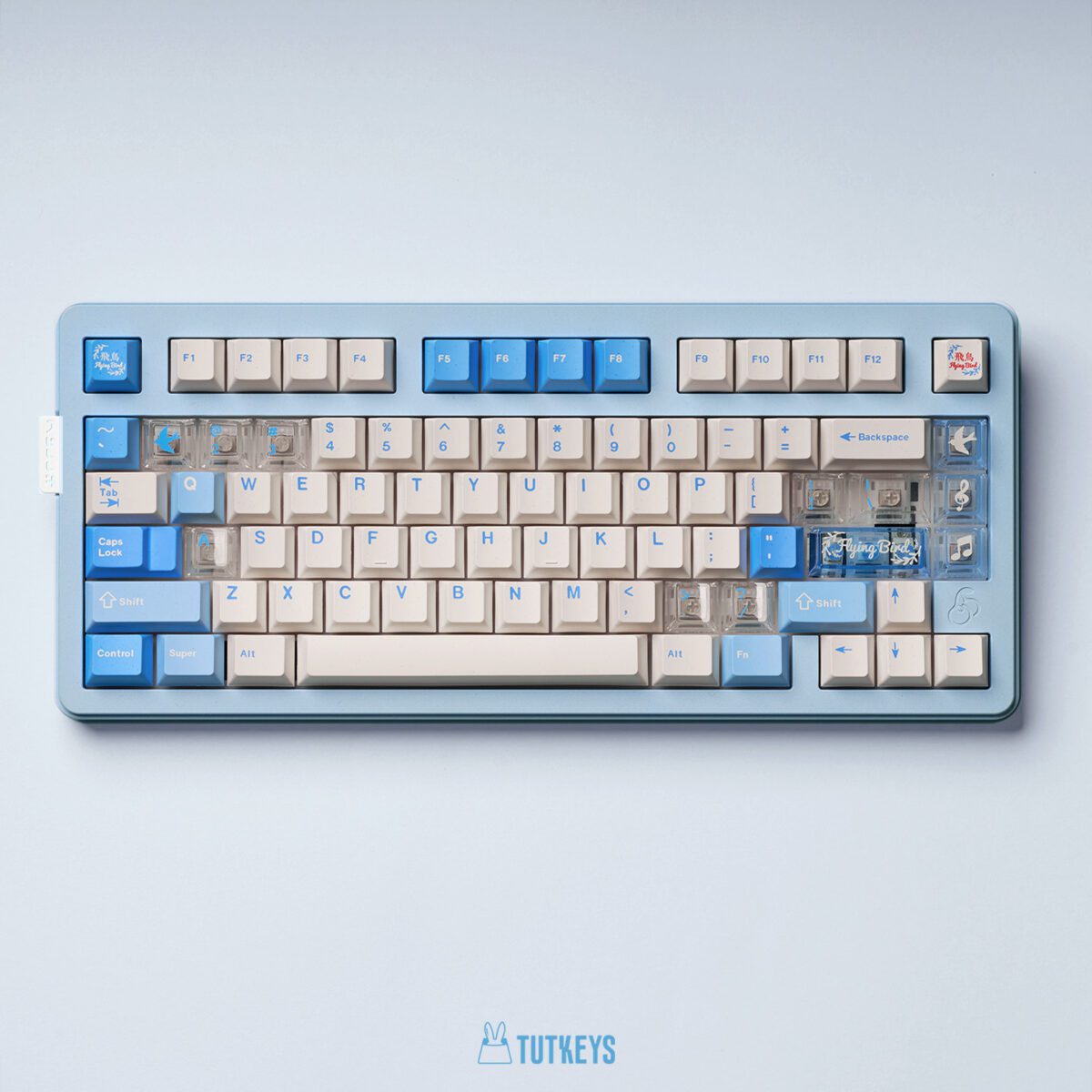 Blue Transparent Bird-Themed PBT Keycap Set