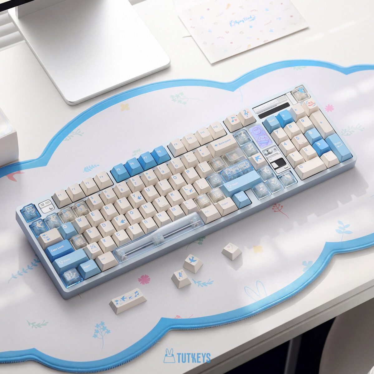 Blue Transparent Bird-Themed PBT Keycap Set