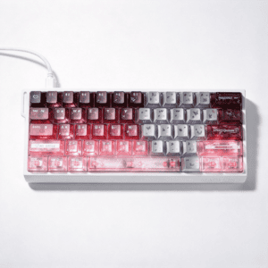 Pink Gradient + Silver Butterfly Heart Keycaps